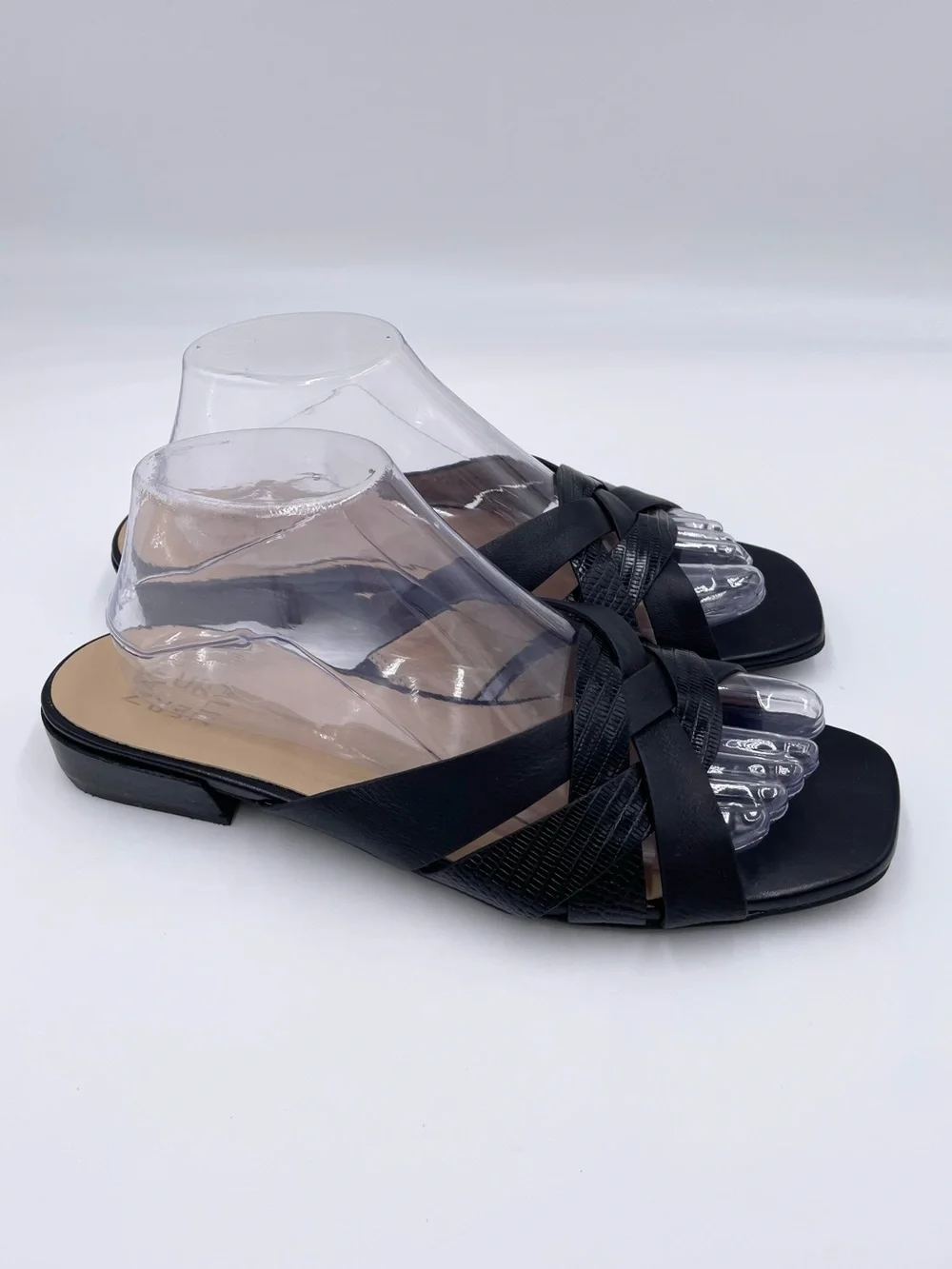 Naturalizer Womens Ashford Slide Sandal Size 10 Black Leather Square Toe Strappy